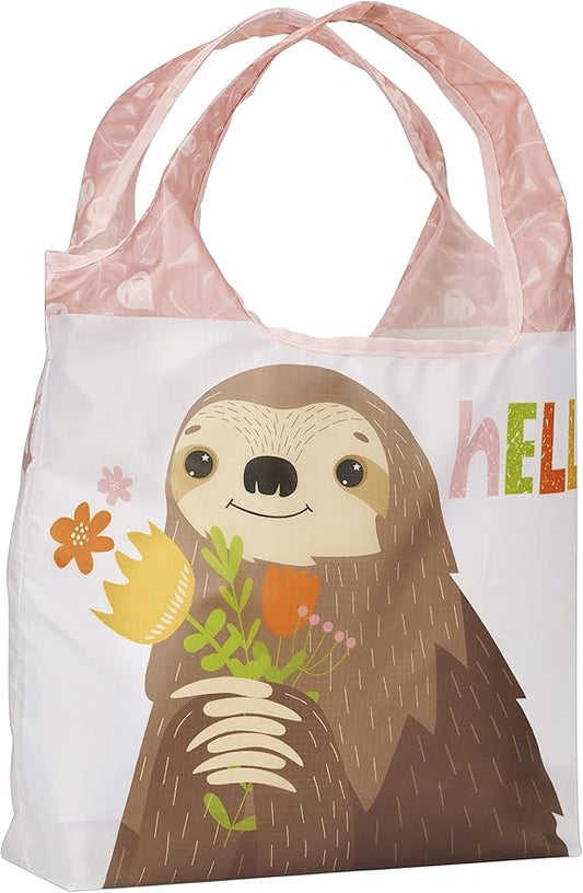 O-WITZ Reusable Grocery Bags | Vibrant Tote Bag For Groceries, Gym, Beach Gear, Toys & More | Washable Design With Large Handles For Maximum Convenience | Folds Into A Small Pouch, Sloth Hello