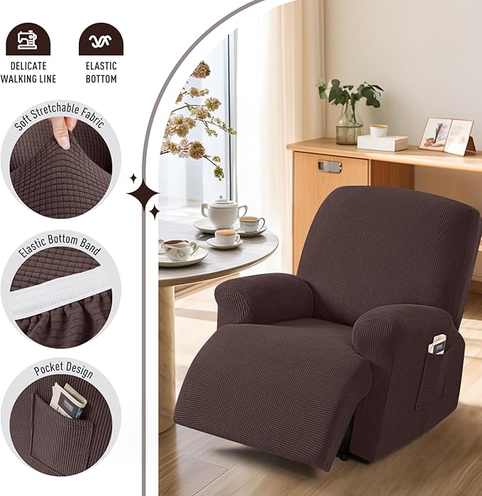 TAOCOCO Oversized Recliner Chair Covers, 1 Seater Streach Recliner Covers Soft Couch Protector Furniture Protector Covers with Elastic Chair Cover Jacquard Pattern (Dark Coffee)