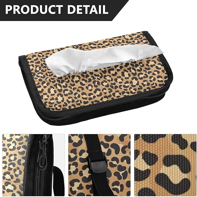 Car Tissue Holder Car Napkin Holder Car Tissue Box Dispenser Storage Case Sun Visor Mask Holder with Adjustable Straps Reusable Refillable Brown Leopard Print