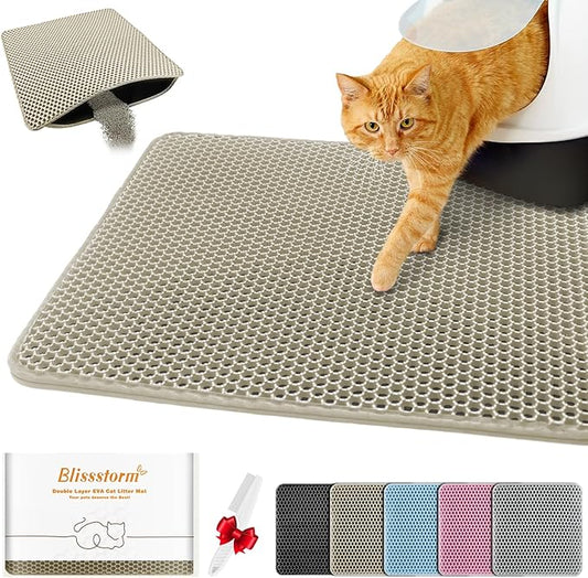 blissstorm Waterproof Cat Litter Mat, Double Layer EVA, Odor-Free Large Grid, Urine Proof, Easy Cleanup (Khaki, 24 x 35)