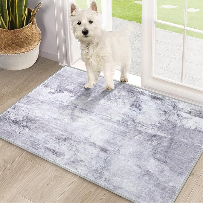 COMSLE Door Mat, Front Door Mat Indoor for Entrance Faux Wool Absorbent Non Slip Modern Throw Rug for Entryway Hallway Muddy Paws - Pet Friendly, 24x36 Inches, Modern Gray Machine Washable