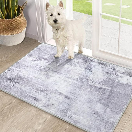 COMSLE Door Mat, Front Door Mat Indoor for Entrance Faux Wool Absorbent Non Slip Modern Throw Rug for Entryway Hallway Muddy Paws - Pet Friendly, 24x36 Inches, Modern Gray Machine Washable