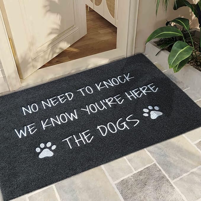 Large Welcome Mats Funny Text Dog Door Mat Do Not Knock We Know You're Here Doormat with Non Slip Rubber Welcome Mat for Front Door Doormat