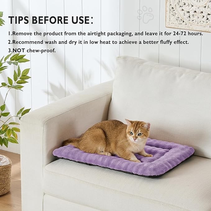 Pet Bed Mat Crate Pad for Cats Small Dogs, Washable Soft Pet Sleeping Mat Kennel Pad with 3D Bubble Pattern, Dusty Purple, 24"x 18"
