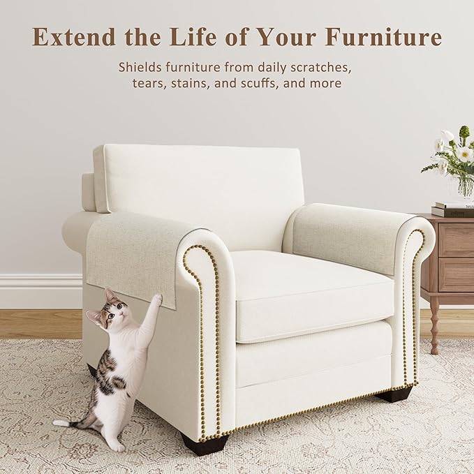 SPWIY Couch Arm Covers Linen Chair Arm Covers 2 Pieces Washable Recliner Armrest Cover for Pets Stain Resistant & Anti-Scratch Furniture Protector for Sofa, Beige, 20" W x 24" L