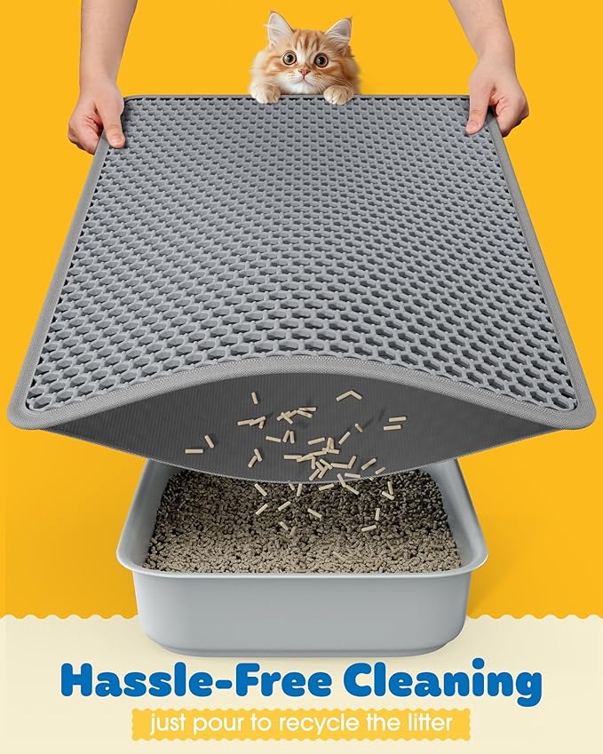 27" x 19" Cat Litter Mats (2-Pack) - Ultra-Large Litter Box Mats with Double Layers, Urine-Proof and Non-Slip Litter Trapping Mats, Easy to Clean Kitty Litter Mats for Floor, Scatter Control, Grey