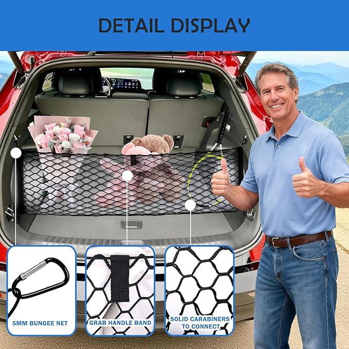 Envelope Style Cargo Net for 2018-2025 2026 Chevy Traverse Accessories, Rear Trunk SUV Mesh Cargo Net, Upgraded 5mm Bungee & Double-Layer Nylon Storage Tailgate Netting Grocery&Tools Holder Organizer
