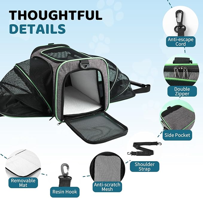 Cat Carrier TSA Airline Approved - Expandable Soft Cat Dog Pet Carrier, Collapsible Pet Travel Bag Carrier with Foldable Pet Bowl for Large Cats Small Dogs for Camping Vet Visiting 17 * 11 * 11
