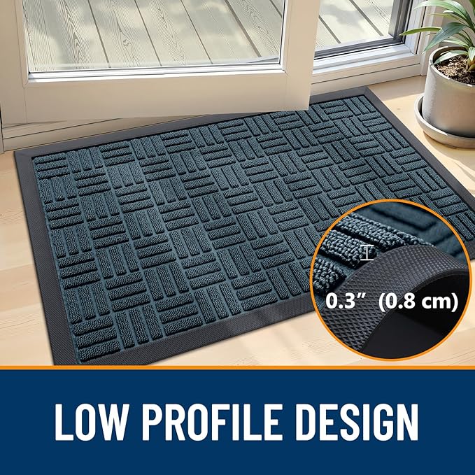 OLANLY Front Door Mat Outside Entrance 71x47, Absorbent, Heavy Duty Sturdy Natural Rubber Doormat Indoor Outdoor, Non-Slip, Stain and Fade Resistant, Low Profile Floor Mat for Entryway, Lake Blue