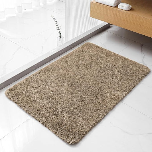 Light Brown Bathroom Rugs 24"x36" - Fluffy Microfiber Bath Mat, Non Slip and Absorbent Bathroom Floor Mat, Machine Washable Plush Rug - Ideal for Tub, Cabinet or Washroom