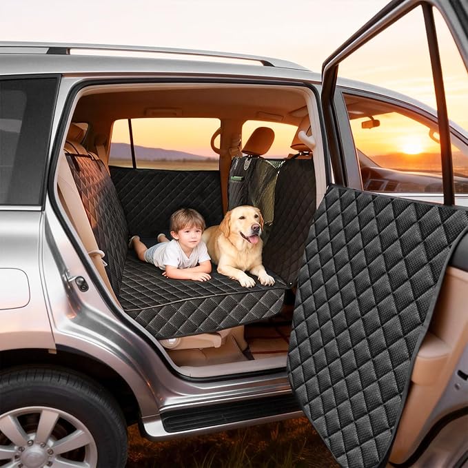 HNCPSY Back Seat Extender for Dogs,Hard Bottom Car Seat Cover for Dogs with Car Door Protectors, Dog Car Seat Cover for Back Seat Waterproof and Scratch-Resistant Seat Covers for Cars SUV&Truck