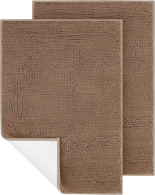 IM HOME 2 Pieces Chenille Absorbent Outdoor Doormat 36" x 24", Washable Muddy Door Mats for Dog Non Slip Indoor Doormats Dog Mat for Muddy Paw Front Inside Doormat for Entryway Dark Camel
