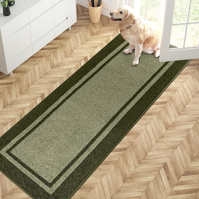 PURRUGS Dirt Trapping Door Mat 24" x 70", Non-Slip Machine Washable Entryway Rug, Entrance Mat, Indoor Front Door Mat, Super Absorbent Entry Rug for Muddy Shoes & Paws, Budding Green & Sage Green