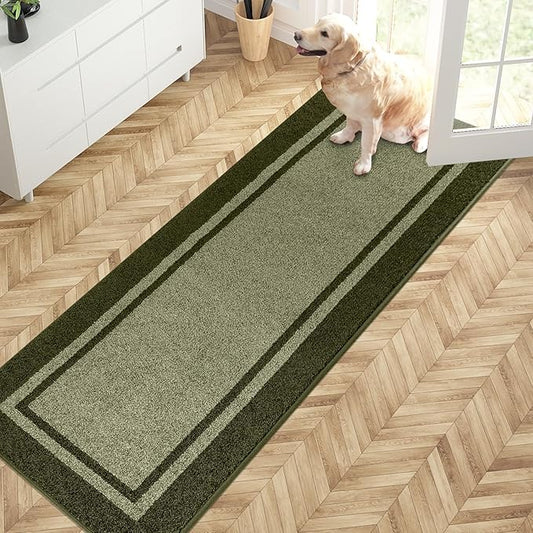 PURRUGS Dirt Trapping Door Mat 24" x 70", Non-Slip Machine Washable Entryway Rug, Entrance Mat, Indoor Front Door Mat, Super Absorbent Entry Rug for Muddy Shoes & Paws, Budding Green & Sage Green