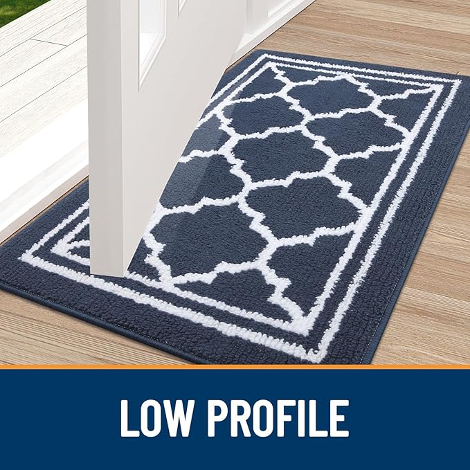 Buganda Indoor Door Mat, Dirt-Resistant and Absorbent Doormat, Anti-Slip, Low Profile Floor Mats for Inside Entryway, Front, and Back Door Entrance (48x32 Inches, Navy Blue)