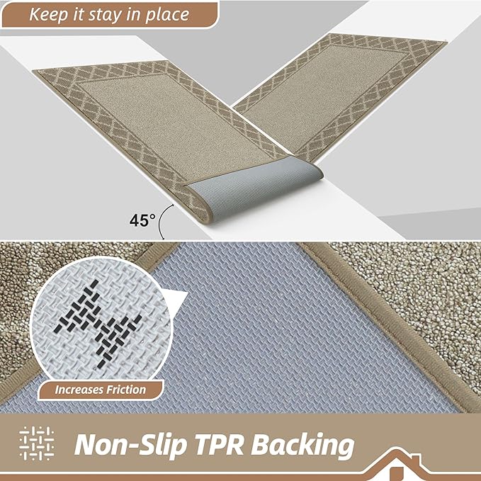 BEQHAUSE Door Mat Dirt Trapper Non Slip Entryway Rugs Absorbent Welcome Mat Low Profile Washable Front Door Mat for Muddy Paws,Entrance,Hallway, 24" x 36",Beige