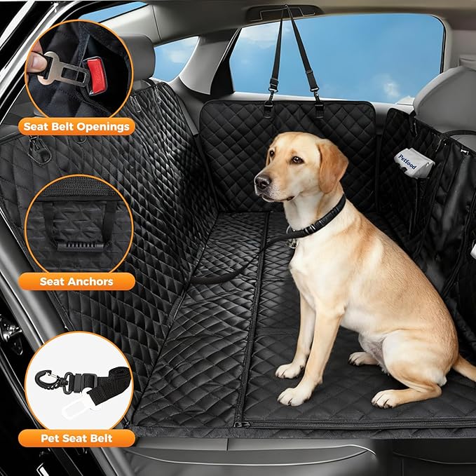 KingCamp Dog Car Seat Cover for Back Seat, Waterproof Scratch Proof Dog Hammock with Hard Bottom 600D Heavy Duty Nonslip Durable Seat Protector with Mesh Visual Window for Cars, SUVs & Trucks