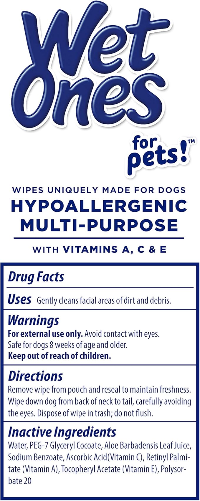 Wet Ones Multi Purpose Pets Wipes, 300 Count, Fragrance Free, Dog Wipes with Vitamins A C and E, Wet Lock Seal