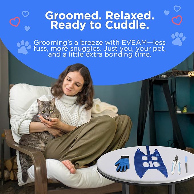 Pet Grooming Hammock for Cats & Small Dogs – Nail Clipping Kit with Sling, Clippers, File, Glove, Straps & Carabiners – Ideal for Trimming & Ear Cleaning – [S/XS] (Blue, Extra-Small)