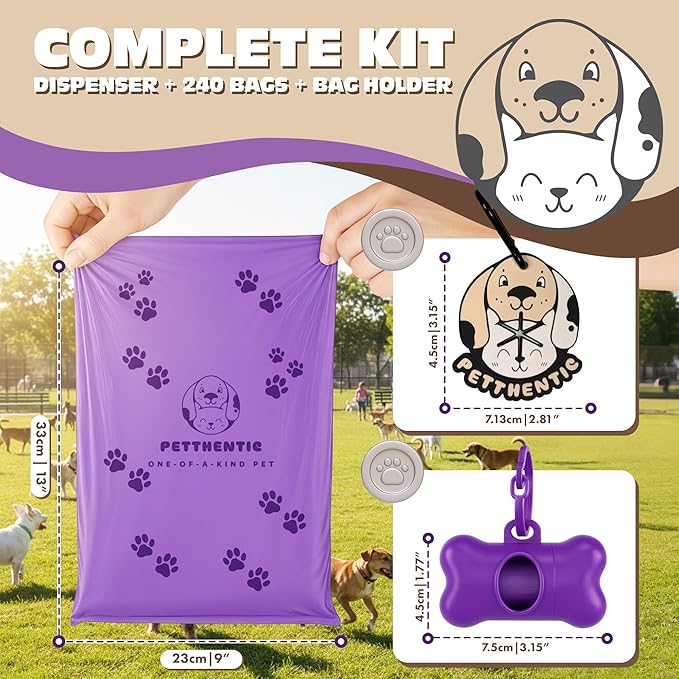 Biodegradeable Dog Poop Bags Rolls with Dispenser & Holder – Scented, Leak-Proof & Eco-Friendly Cornstarch Waste Bags for Dogs & Cats, Strong & Easy to Use, Includes Poop Bag Clip