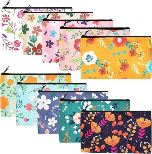 Reginary 20 Pcs Makeup Bags for Women Bulk Flower Canvas Cosmetic Bags with Zipper 7 x 4.3 Inches Floral Multicolor Travel Pouch Small Toiletry Organizer for Valentine's Day Friend Girlfriend Gifts