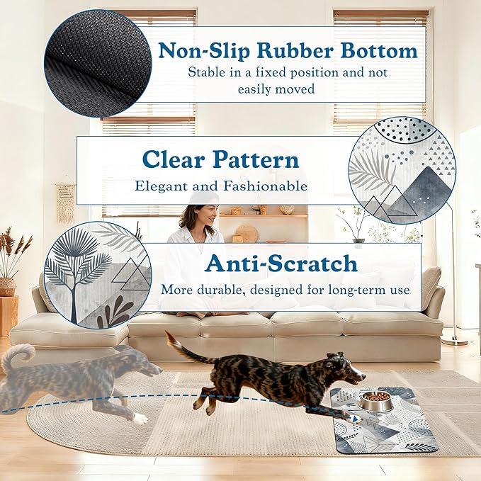 Watercolor Desert Camel Pet Feeding Mat for Floors–Absorbent Quick Dry Dog Cat Bowl Mat for Food and Water, Non Slip Waterproof Base, Mess-Free Feeding Accessories 12"x20"