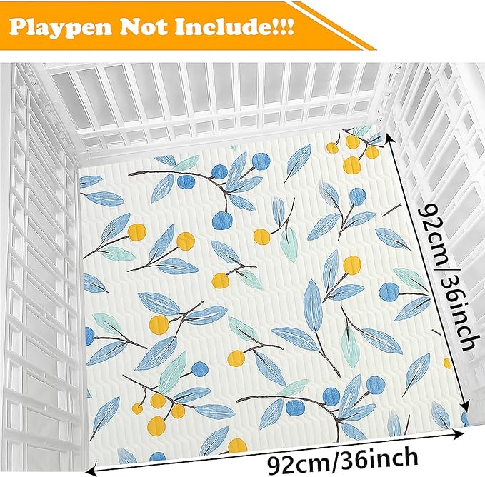 Dog Playpen Bottom Pad Fits for 36 Inch 4 Panels Exercise Pet Playpen, Dog Crate Pad Puppy, Hoop and Loop Design (Note: Playpen Not Included). (White Leaves)