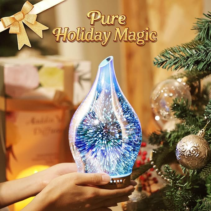 Porseme Oil Diffuser 3D Glass Aromatherapy Ultrasonic Humidifier, Air Refresh Auto Shut-Off, Timer Setting, BPA Free for Home Hotel Yoga Leisure SPA Gift 150ml Last 6H