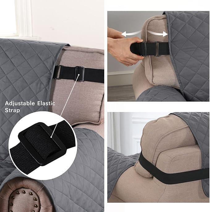 H.VERSAILTEX Reversible Sofa Cover Water Resistant Furniture Protector for Dogs Non Slip Couch Cover with Elastic Strap Machine Washable Sofa Slipcover Seat Width to 78"(Oversized Sofa, Grey/Beige)