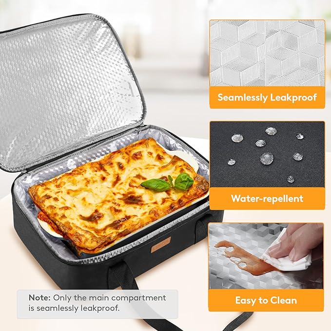 LUNCIA Double Decker Insulated Casserole Carrier for Hot or Cold Food, Lasagna Holder Tote for Potluck Parties/Picnic/Cookouts