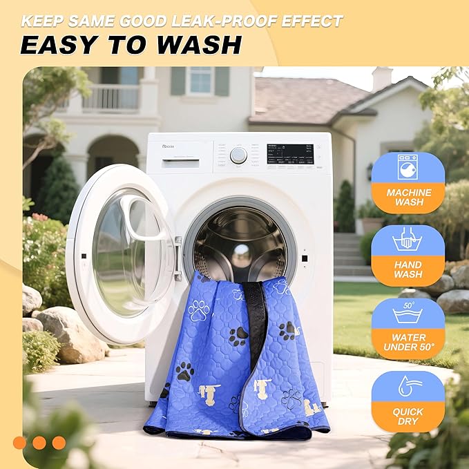 WanpeeGoo Washable Pee Pads for Dogs, 4 Pack Absorbent Reusable Training Dog Pads Pet Puppy Pads, Non-Slip Potty Pads for Whelping, Playpen, Crate, Bed, Blue 18"x24"