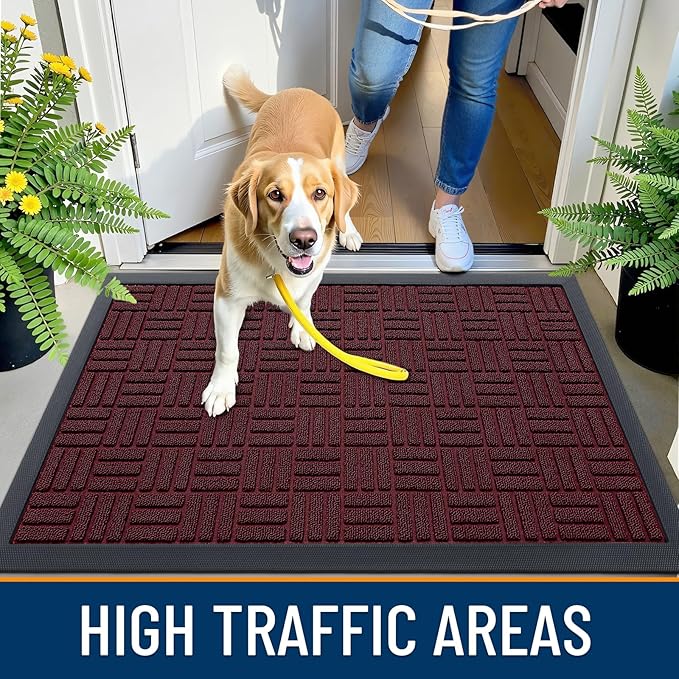 OLANLY Front Door Mat Outside Entrance 47x32, Absorbent, Heavy Duty Sturdy Natural Rubber Doormat Indoor Outdoor, Non-Slip, Stain and Fade Resistant, Low Profile Floor Mat for Entryway, Burgundy