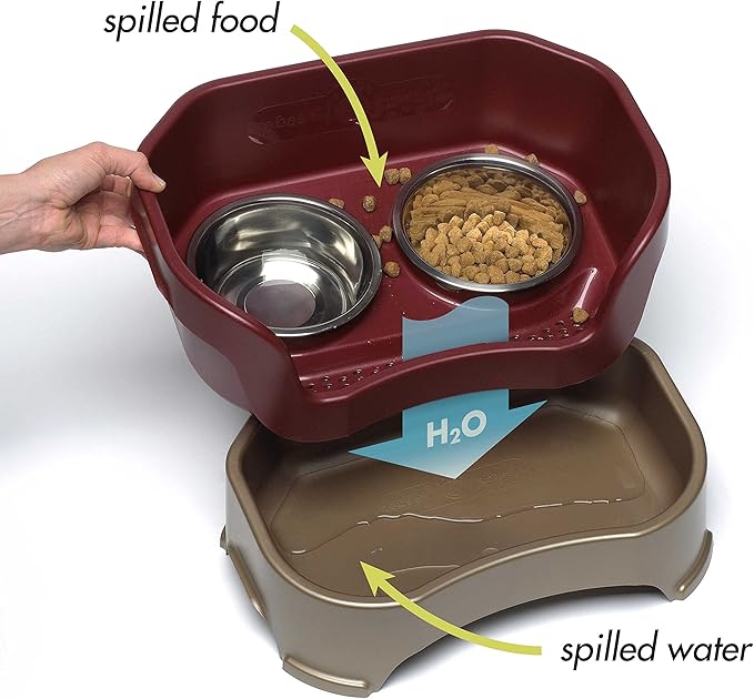 Neater Feeder Deluxe Mess Proof Cat Bowls Elevated for All Breeds – Made in USA – No Spill Raised Cat Bowls for Indoor Cats w/Leg Extensions – Stainless Steel Cat Food and Water Bowl Set - Red