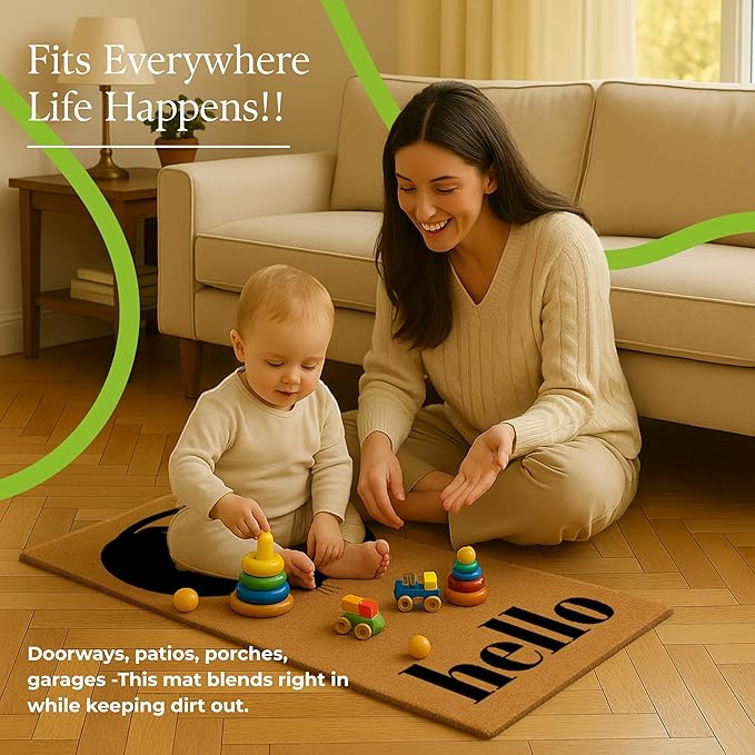 COCONIQ Coir Door Mats 17" X 30", Non-Slip Sturdy, PVC Backed Heavy Duty, Easy to Clean, Ideal for Door Entrance, Patio, Porch, Backyard, Garages, Love of Cats, A Hello