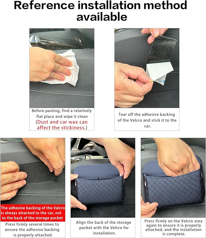 Self-Adhesive Car Seat Side Pocket Organizer with Cable Port - Black PU Leather Storage Pouch for Phone & Keys, Fits Gaps, Console & Door (1)