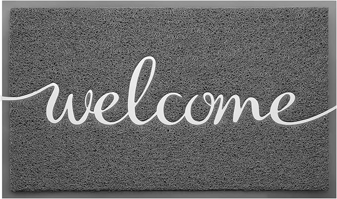 Door Mat Welcome Mats Outdoor Indoor Non-Slip Doormat for Entryway Low-Profile Floor Mat for Yard, Garage, High Traffic Areas (32"x20", Grey)
