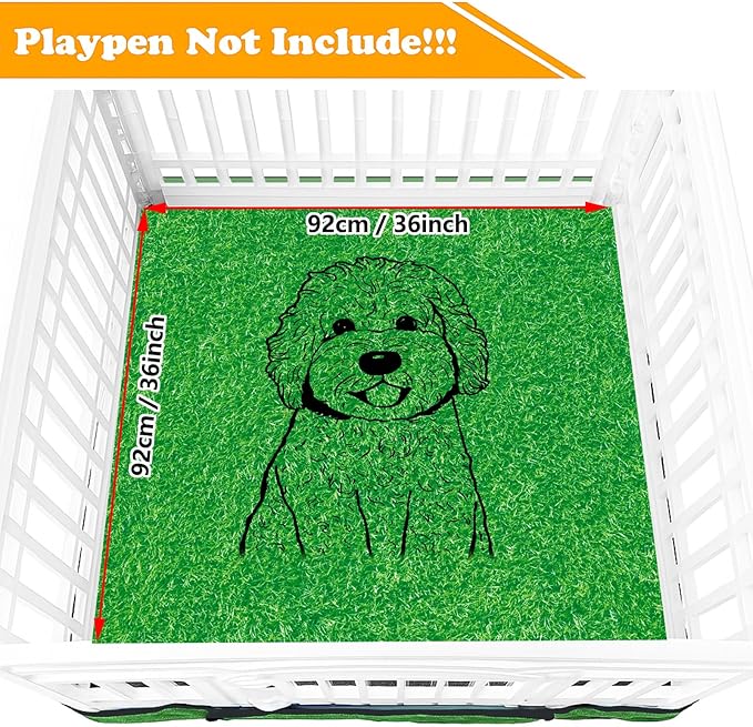 Dog Playpen Bottom Pad Fits for 36 Inch 4 Panels Exercise Pet Playpen, Dog Crate Pad Puppy, Hoop and Loop Design (Note: Playpen Not Included). Green Golden Doodle