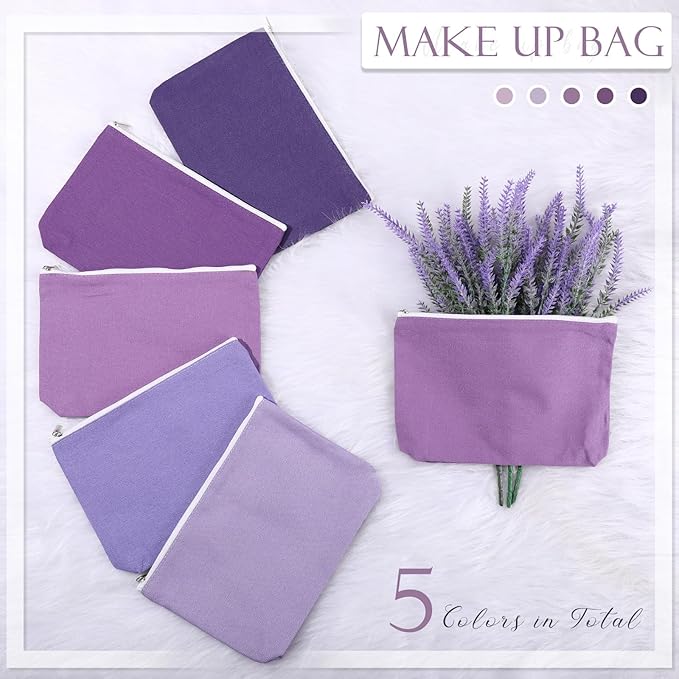 Reginary 10 Pcs Valentines Canvas Makeup Bags Bulk for Women Travel Toiletry Cosmetics Bags Blank DIY Pencil Pouch, Gift for Valentines Patrick's Day Wedding Bridal Shower Coworker(Purple)