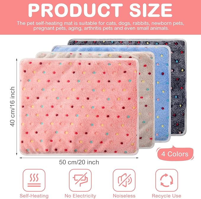 Clysee 4 Pack Self Heating Cat Bed Cat Self Warming Pad with Removable Cover Extra Warm Thermal Pet Pad Washable Pet Crate Mat Anti Slip Kennel for Indoor Outdoor Pets(Dot,16 x 20 Inches)