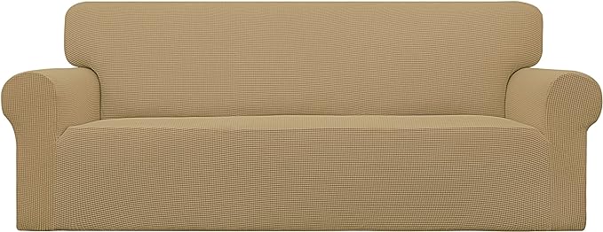 Easy-Going Stretch Oversized Sofa Slipcover 1-Piece Sofa Cover Furniture Protector Couch Soft with Elastic Bottom for Kids, Polyester Spandex Jacquard Fabric Small Checks Golden