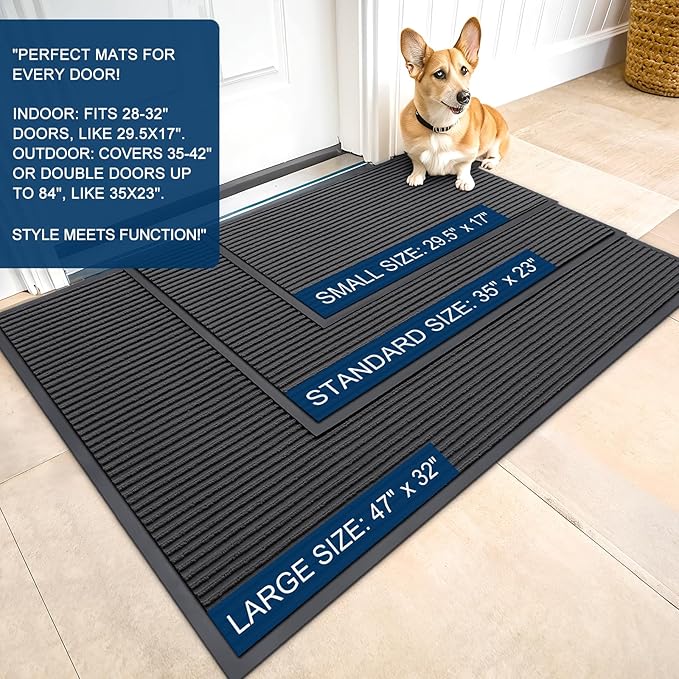 OLANLY Front Door Mat Indoor Outdoor Entrance, Waterproof Heavy Duty Doormat, Fade Resistant, Low Profile, Easy Clean Patio Porch Welcome Floor Mats for Entry, 47x34, Charcoal Grey