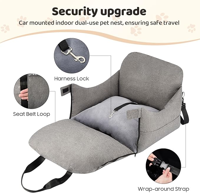 Dog Car Seat for Small/Medium Dogs.Water Repellent with Storage Pockets.Doubles as a Pet Travel Bed for Dogs Up to 40 lbs. Machine Washable Dog Carrier - Gray Schnauzer
