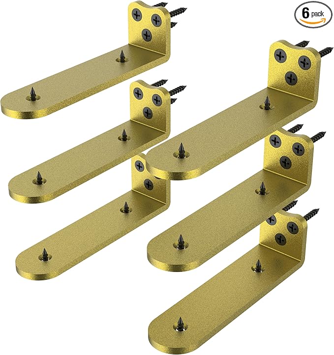 Floating Shelf Bracket, 6 Inch 6PACK Gold Heavy Duty Shelf Bracket,Hidden Shelf Brackets 1/5 in Thick,L Brackets Support for Shelves,Suitable for Kitchen, Study Or DIY,Holds Over 160lb+