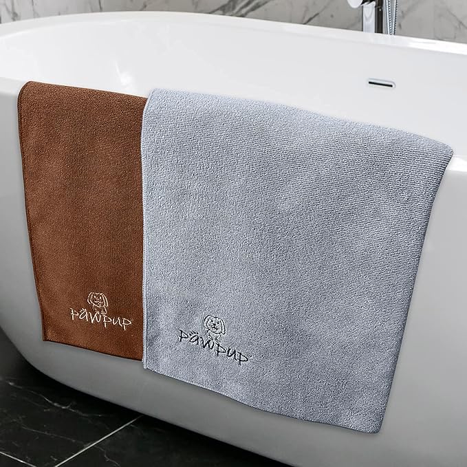 PAWPUP Dog Towels for Drying Dogs Super Absorbent Microfiber Pet Grooming Towel for Dogs, Cats and Other Pets (40 x 24 Inches, Brown and Grey)