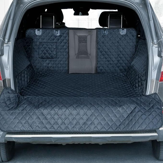 PETICON SUV Cargo Liner for Dogs with Mesh Window, Waterproof Pet Cargo Cover Dog Seat Mat for SUVs Sedans Vans with Bumper Flap Protector, Non-Slip, Large Size Universal Fit