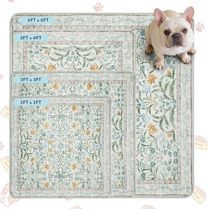 Lahome Washable Reusable Pee Pads for Dogs - Beige Botanical Floral 2 Pack Puppy Pads, Super Absorbent & Waterproof Training Mats for Crate & Floor - Leakproof with Non-Slip Backing (36"x36")