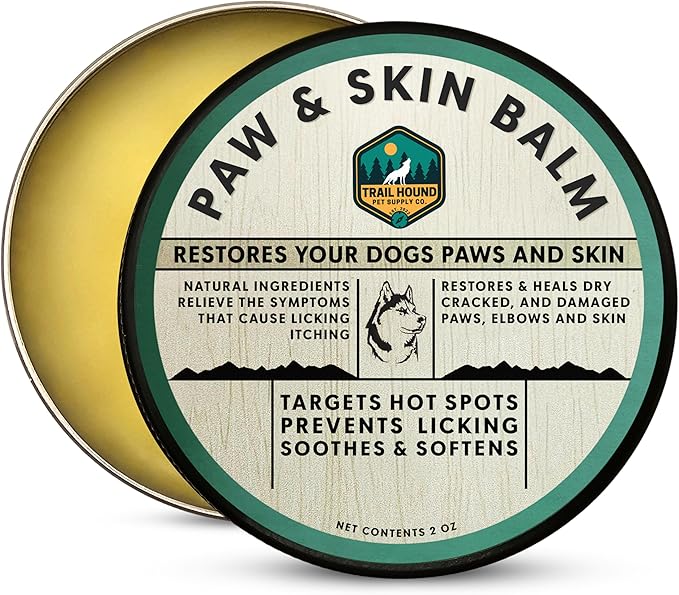 Trail Hound Dog Paw Balm – Natural Dog Paw Protector for Dry, Cracked Heels – Soothes Itchy Skin, Lick-Safe Paw Soother for Dogs – Nose Balm for Dry Snout & Paws, Softens & Repairs – 2oz