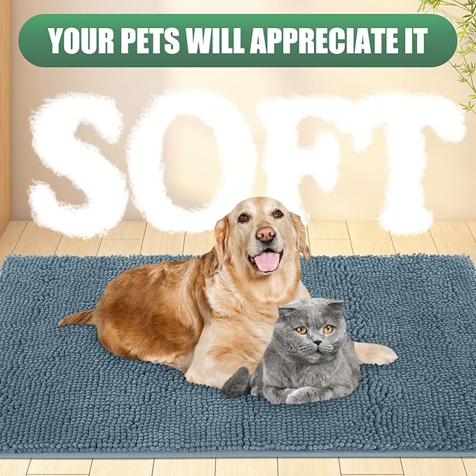 IM HOME Chenille Absorbent Outdoor Doormat 60" x 36", Washable Muddy Door Mats for Dog Non Slip Indoor Doormat Dog Mat for Muddy Paw Front Inside Doormats for Entryway Dusty Blue
