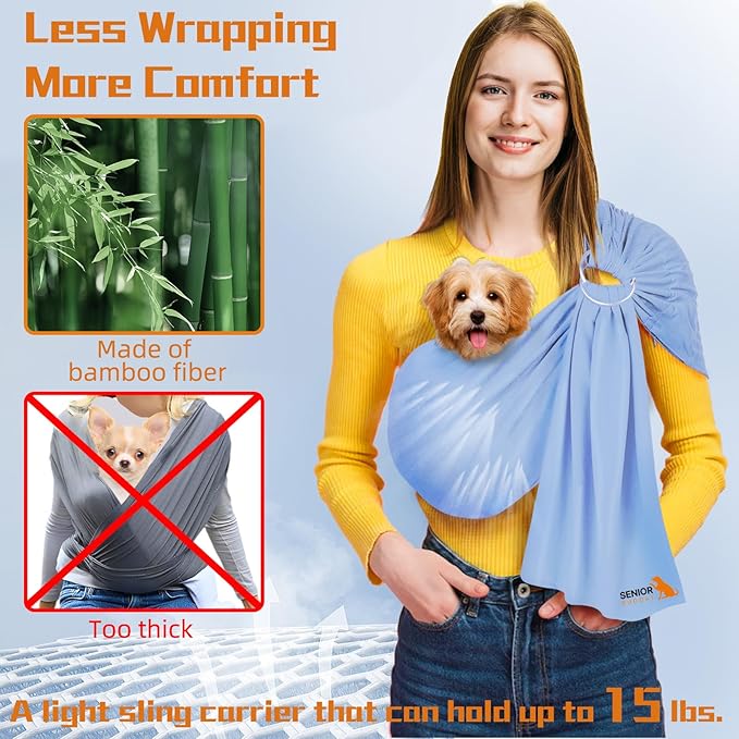 Dog Sling Carrier for Small Dogs,Carrying Wrap Anti-Anxiety Cat Sling,Adjustable Pet Sling(Navy Blue)