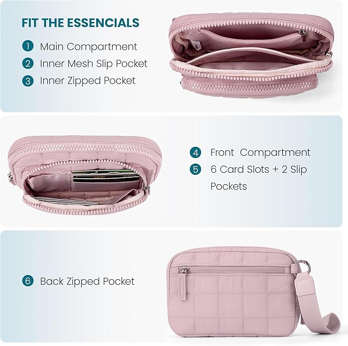 VONAL Wristlet Wallets for Women Nylon Quilted Wallet with 3 Zipper Purse for Travel Credit Card Holder Phone Organizer